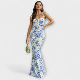 Thalia ™ ｜ Blommönstrad festklänning med knytband