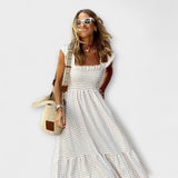 Dalibora ™ ｜Rutig maxiklänning med volangärmar