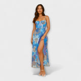 Audrey - Klänning med blommönster på axelband för damer - Stilig och förförisk