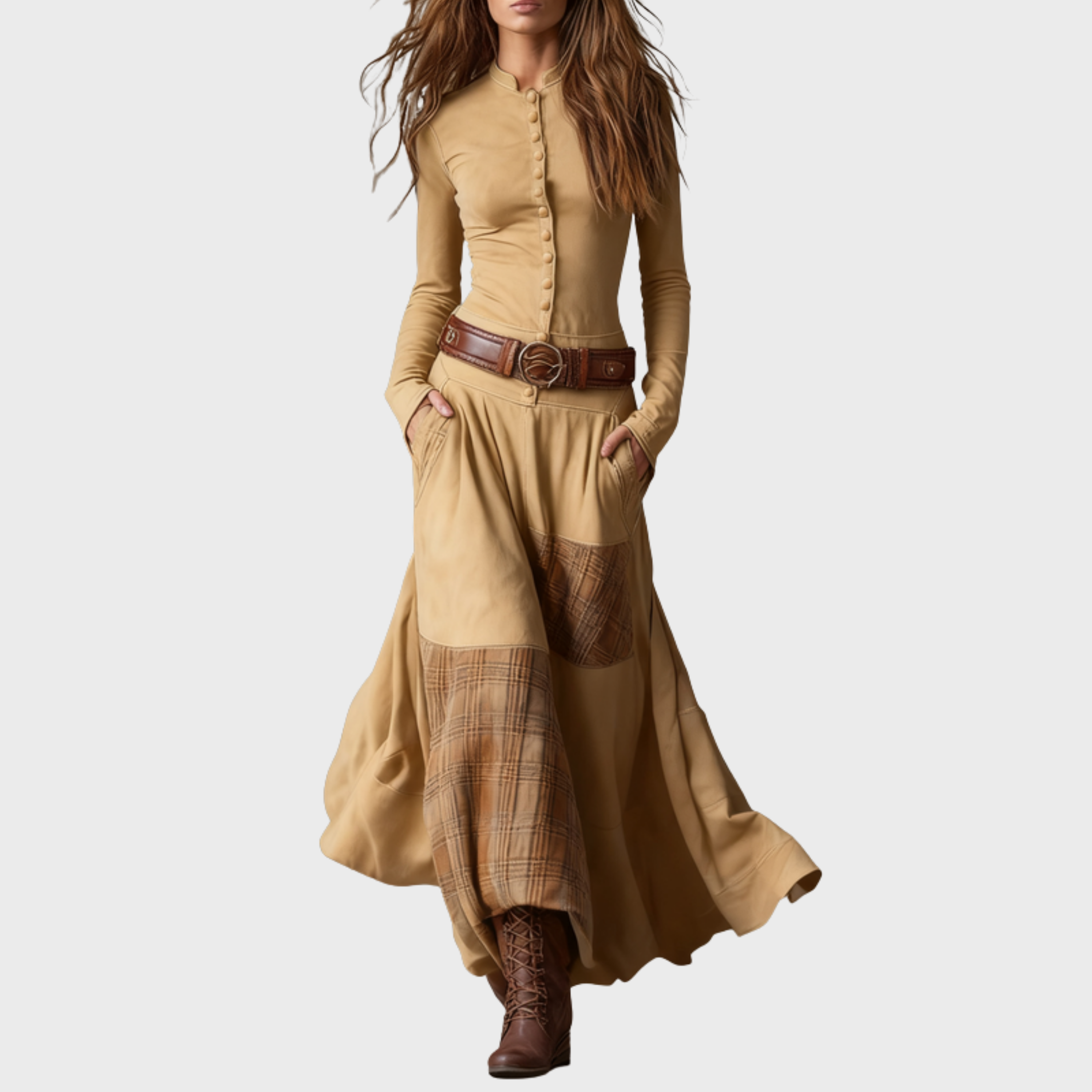 Helena | Marinblå mocka maxiklänning med bälte