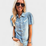 Höst™ ｜ Blå Booker Westernskjorta med knappar