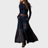 Helena | Marinblå mocka maxiklänning med bälte