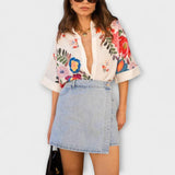 Ziva ™ ｜ Carla kortärmad blus med blommönster