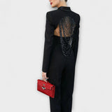 Noa ™ ｜ Svart kavajset med pärlor och bar rygg