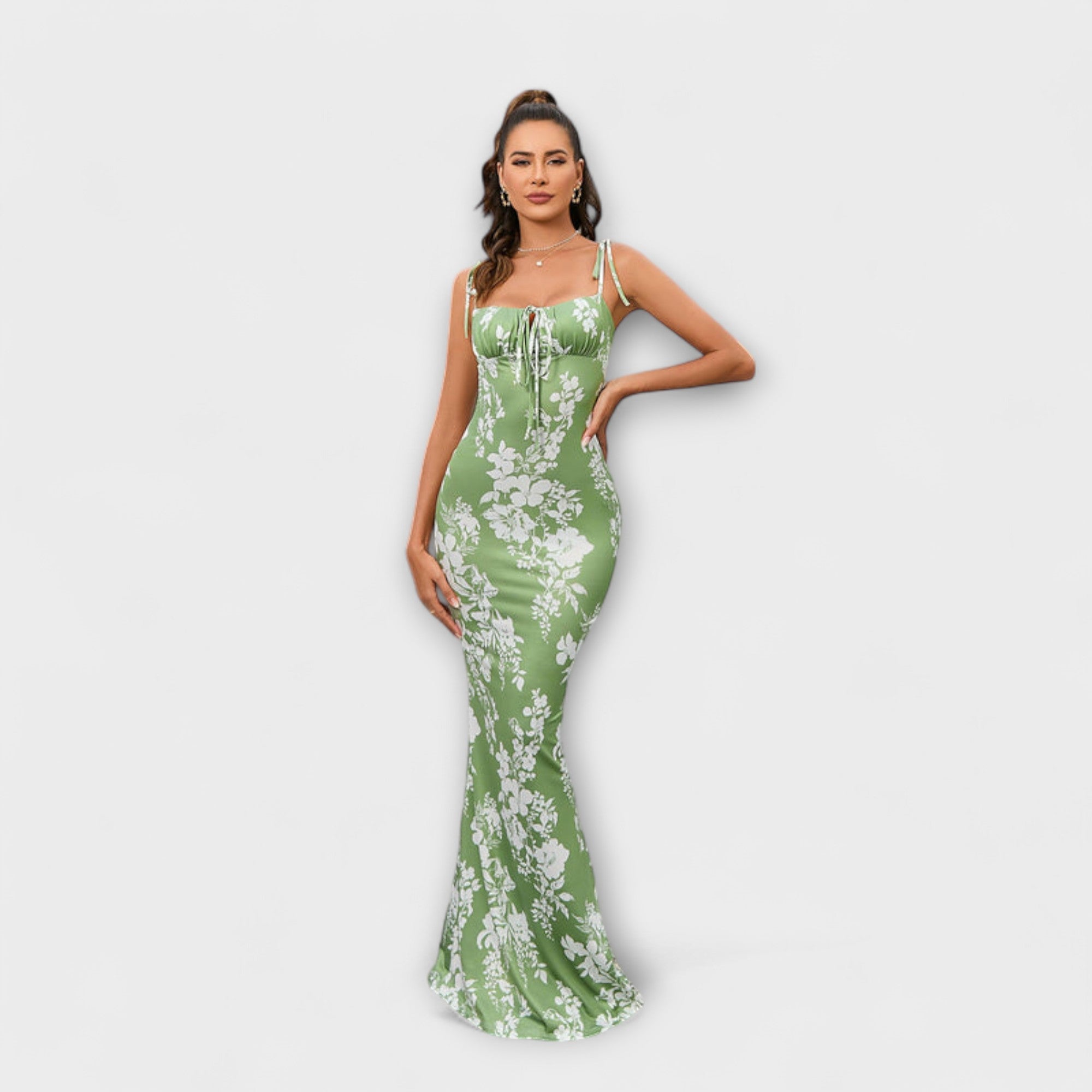 Thalia ™ ｜ Blommönstrad festklänning med knytband