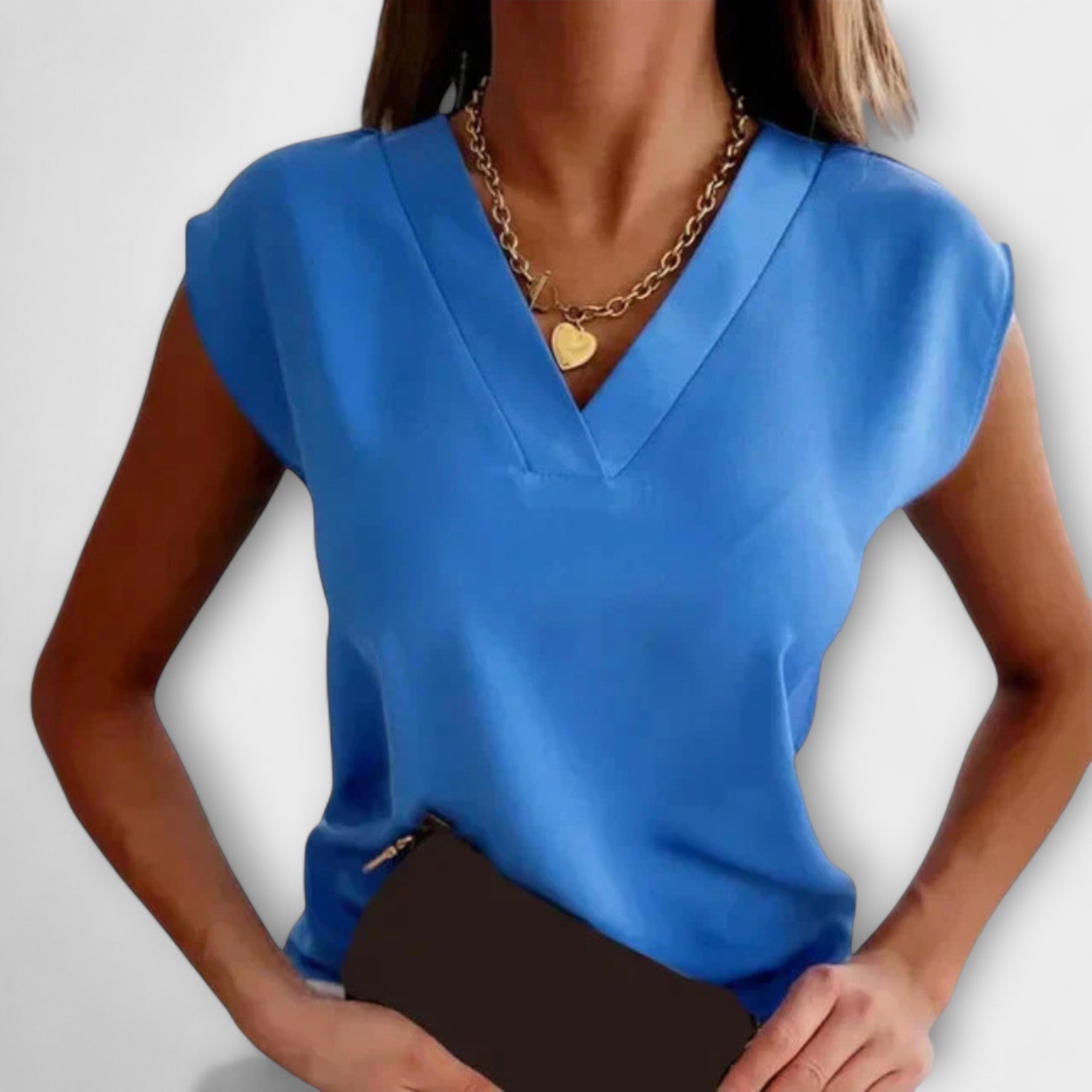 Eliška ™ ｜Dam sommar t-shirt med V-hals och lösa ärmar