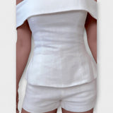 Olivia ™ ｜Vit bomull- och linne-set i två delar