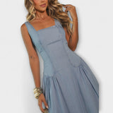 Lux ™ ｜ Denim Blå Off-Shoulder Klänning