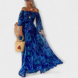 Juniper ™ ｜ Blommig off-shoulder smockad maxikappa för semestern