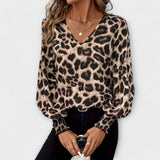 Natasa ™ ｜Stylisk blus med leopardmönster