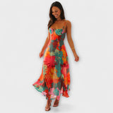 Audrey - Klänning med blommönster på axelband för damer - Stilig och förförisk