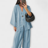 Jacqueline ™ ｜ Avslappnad topp med V-ringning och byxset