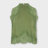 Kaia ™ ｜ Satinblus med spetskant och plisserad halsringning i set