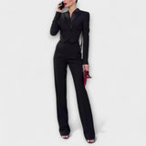 Noa ™ ｜ Svart kavajset med pärlor och bar rygg