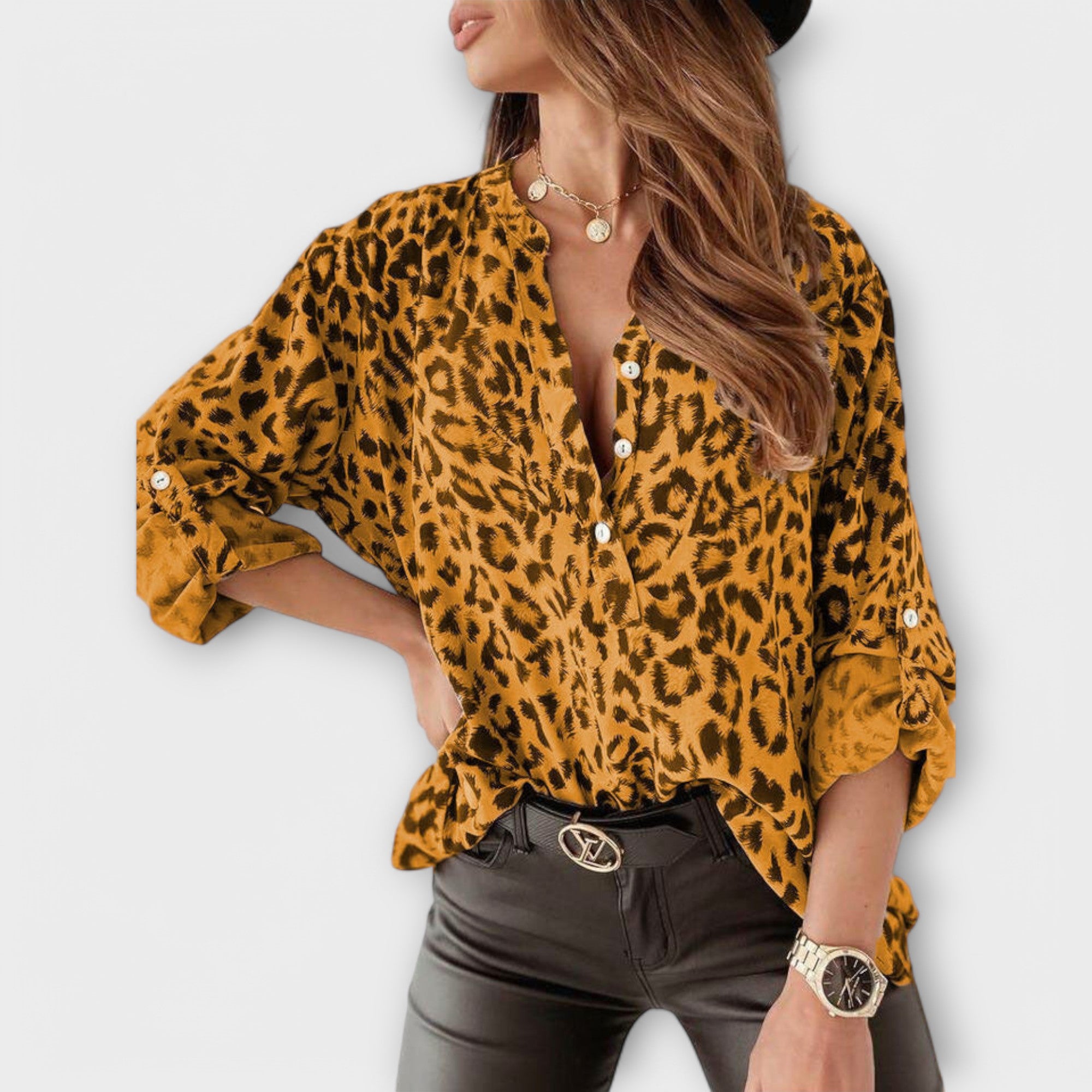 Ingrid™ ｜Moderiktig blus med leopardmönster