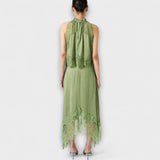 Kaia ™ ｜ Satinblus med spetskant och plisserad halsringning i set