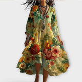 Marina ™ ｜Vintage Boho Blommönster Klänning med V-ringning