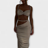 Jane ™ ｜ Stilig gradient fläta crop top och overskirt duo