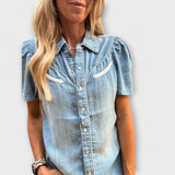 Höst™ ｜ Blå Booker Westernskjorta med knappar