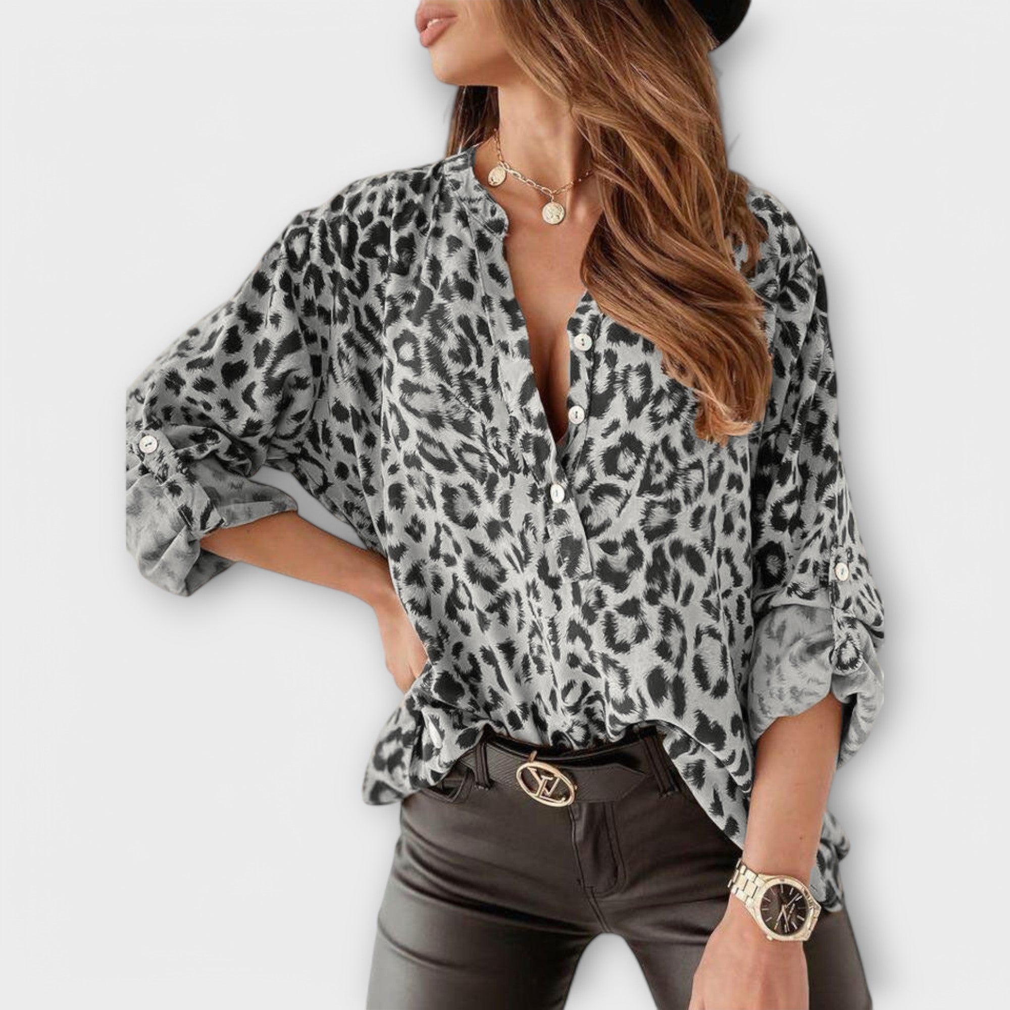 Ingrid™ ｜Moderiktig blus med leopardmönster