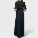 Beatrice ™ ｜Eleganta marinblå klänning med blommig broderi