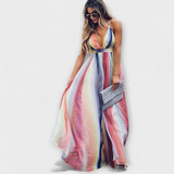 Fabiána ™ ｜Flerfärgade randiga klänningar för kvinnor med V-ringning