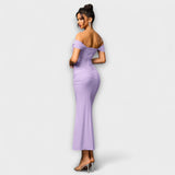 Ione ™ ｜ Bodycon-klänning med avskurna axlar och rynkor