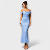 Ione ™ ｜ Bodycon-klänning med avskurna axlar och rynkor