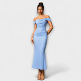 Ione ™ ｜ Bodycon-klänning med avskurna axlar och rynkor