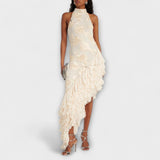 Karen ™ ｜ Maxi klänning med blommiga applikationer