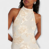 Karen ™ ｜ Maxi klänning med blommiga applikationer