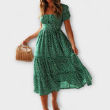 Editka ™ ｜Vintage blommönster Puffärmad Maxiklänning