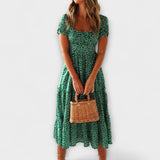 Editka ™ ｜Vintage blommönster Puffärmad Maxiklänning