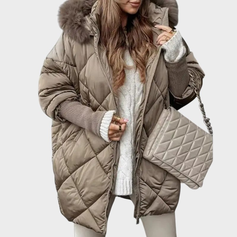 Denisa™ ｜Dams midi parka med stickade ärmar 