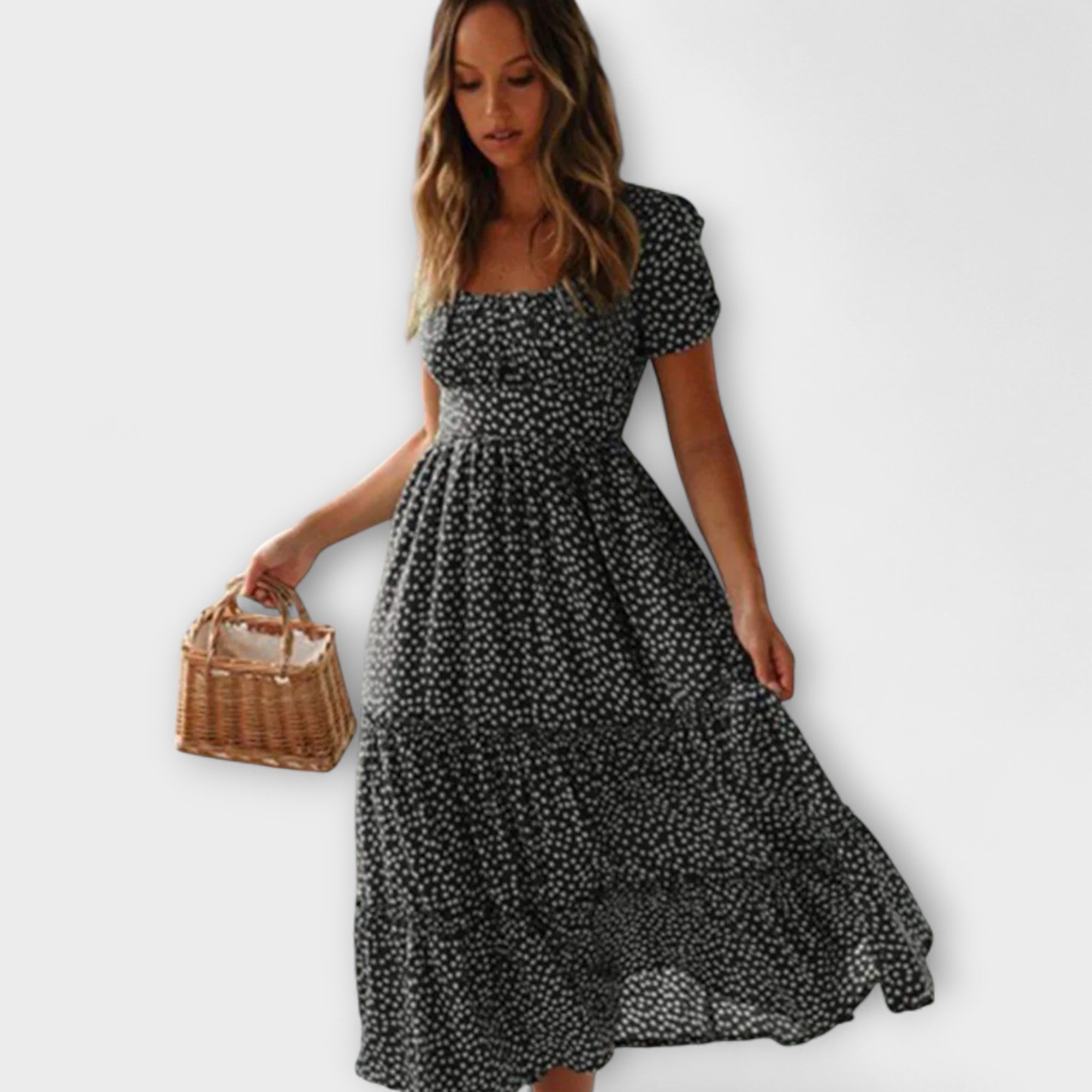 Editka ™ ｜Vintage blommönster Puffärmad Maxiklänning