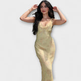 Evka ™ ｜Kryptografisk blommönster maxi klänning