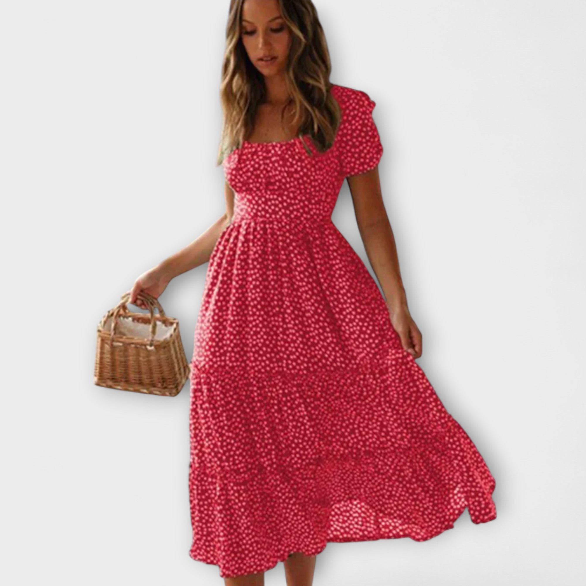 Editka ™ ｜Vintage blommönster Puffärmad Maxiklänning