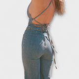 Julie™ ｜ Utökad denimoverall med knyt-detalj