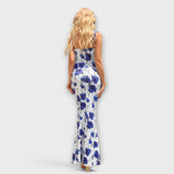 Thalia ™ ｜ Blommönstrad festklänning med knytband