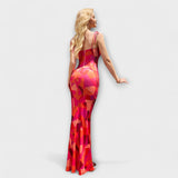 Thalia ™ ｜ Blommönstrad festklänning med knytband