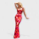 Thalia ™ ｜ Blommönstrad festklänning med knytband