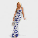 Thalia ™ ｜ Blommönstrad festklänning med knytband