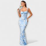 Thalia ™ ｜ Blommönstrad festklänning med knytband