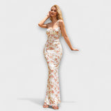 Thalia ™ ｜ Blommönstrad festklänning med knytband