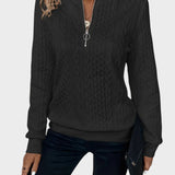 Alena™| Damstickad tröja med dragkedja