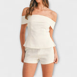 Olivia ™ ｜Vit bomull- och linne-set i två delar