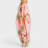 Cyntia ™ ｜ Utstickande klänning med snedaxlar och tryck av kokospalm