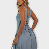 Lux ™ ｜ Denim Blå Off-Shoulder Klänning