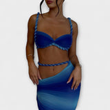 Jane ™ ｜ Stilig gradient fläta crop top och overskirt duo