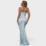 Thalia ™ ｜ Blommönstrad festklänning med knytband